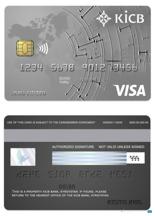 Download Kyrgyzstan KICB Bank visa classic card Photoshop template